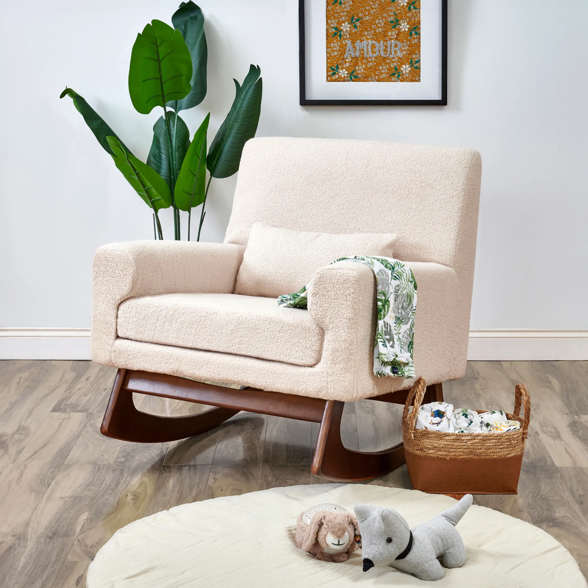 Serena Rocking & Nursing Chair - Biscuit Bouclé And Walnut