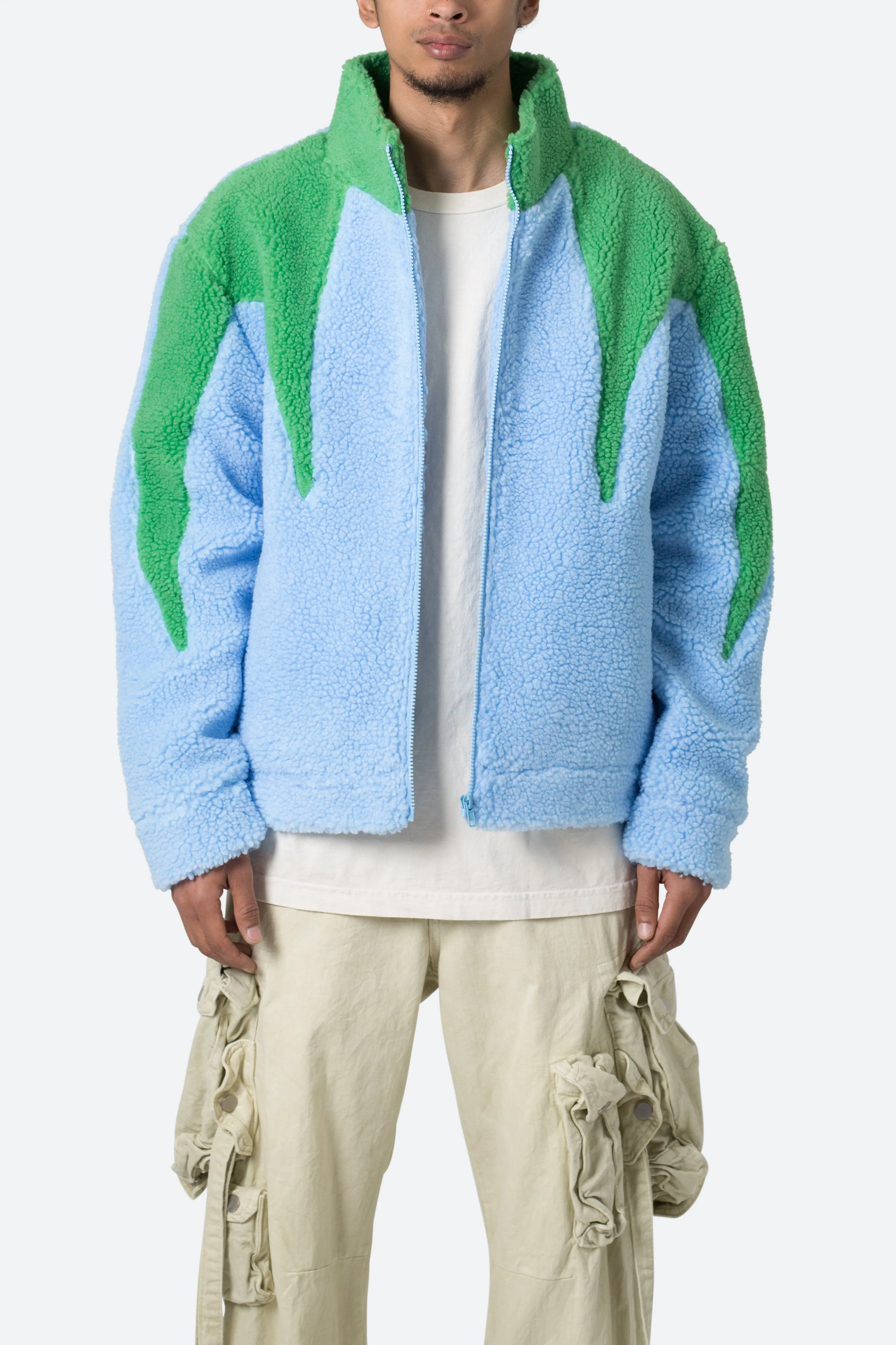 Sherpa Zip Up Jacket - Blue/Green