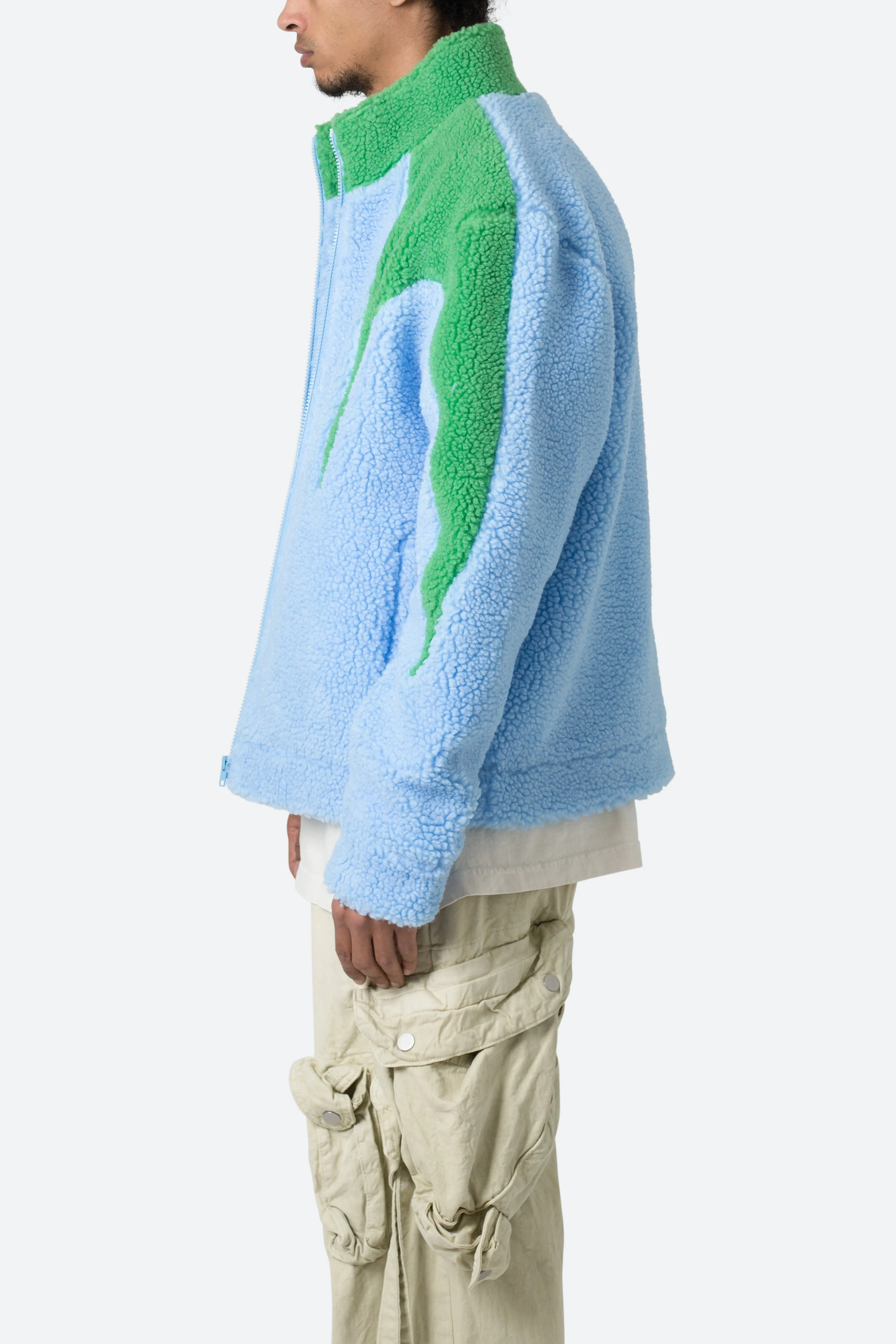 Sherpa Zip Up Jacket - Blue/Green