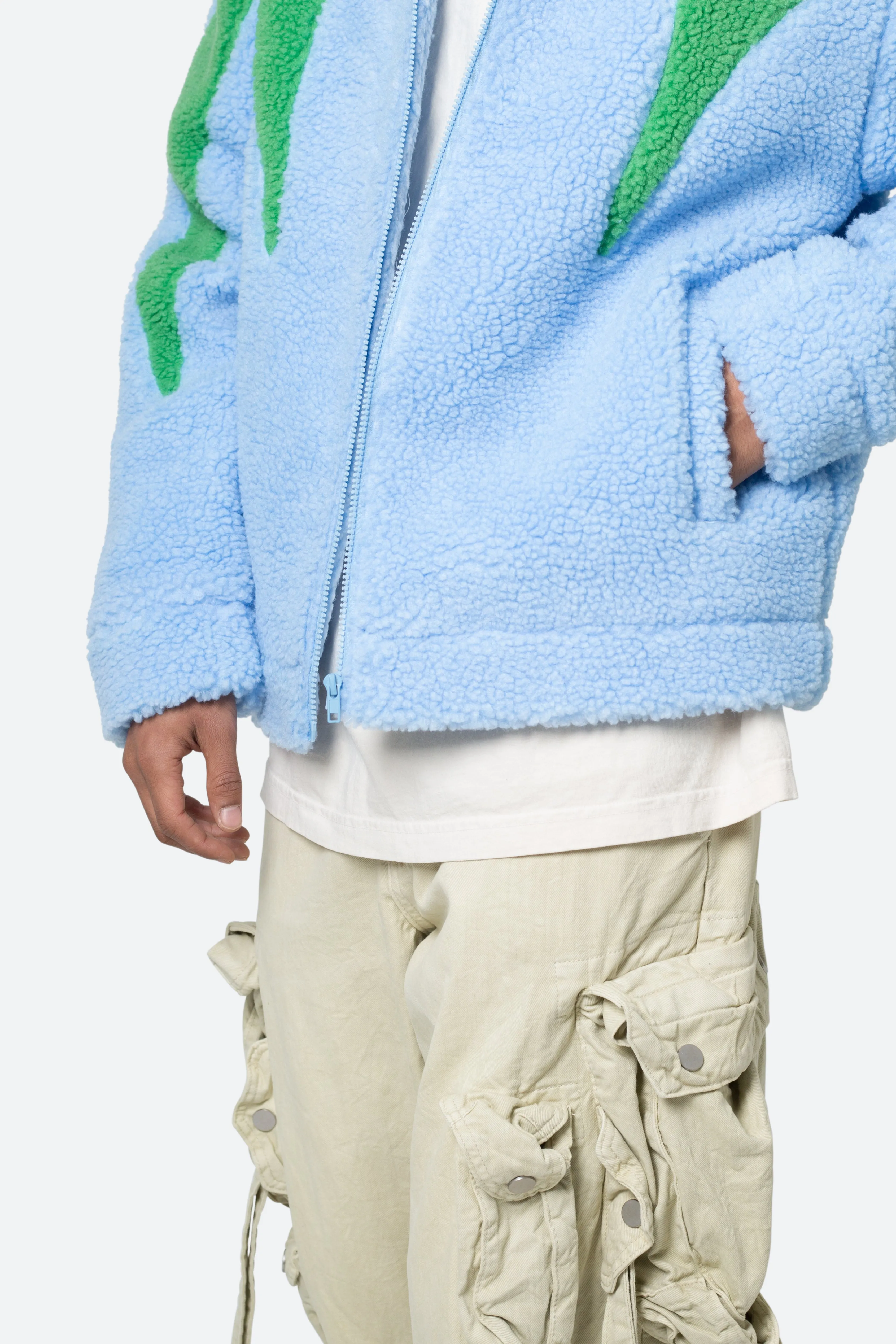 Sherpa Zip Up Jacket - Blue/Green