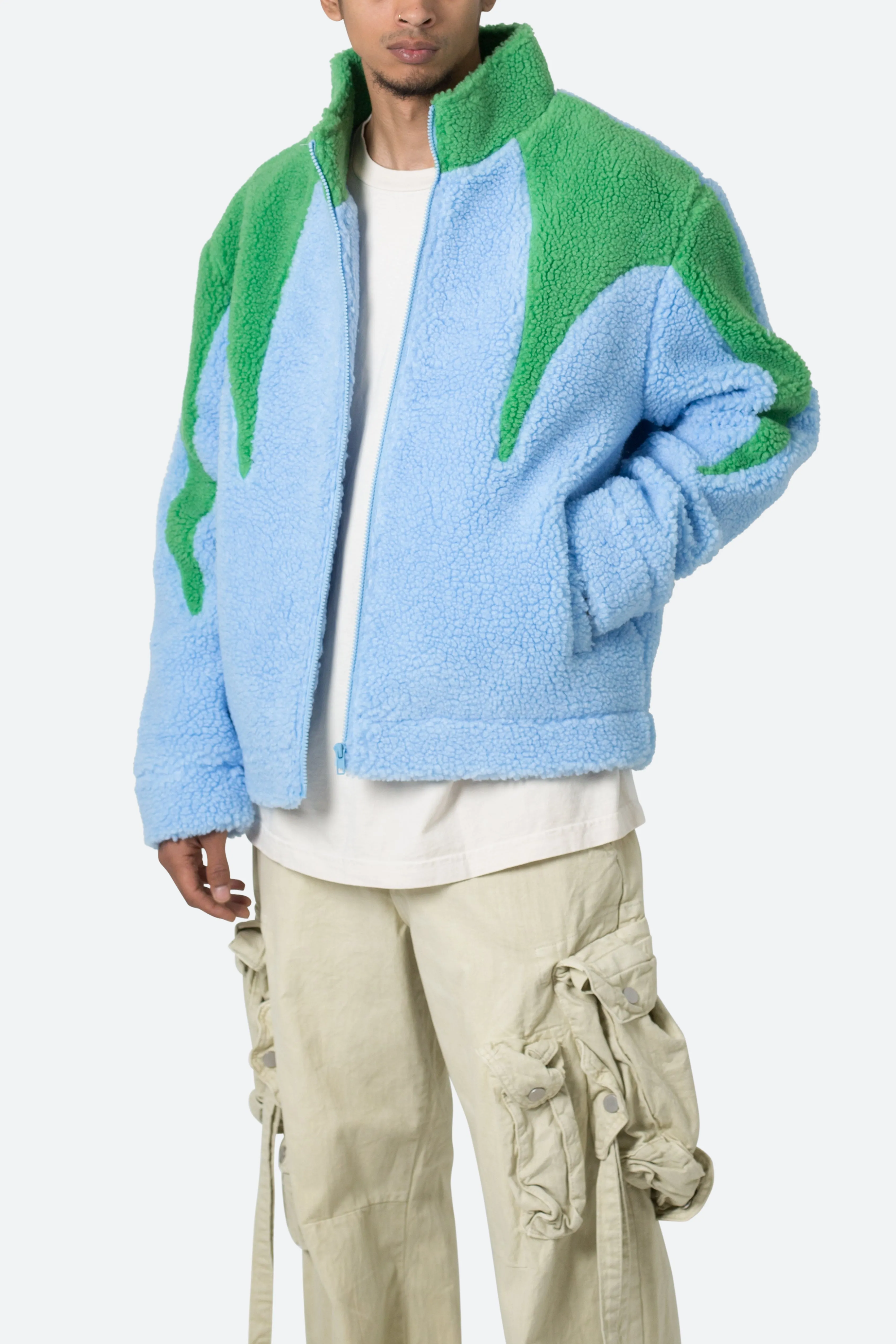 Sherpa Zip Up Jacket - Blue/Green