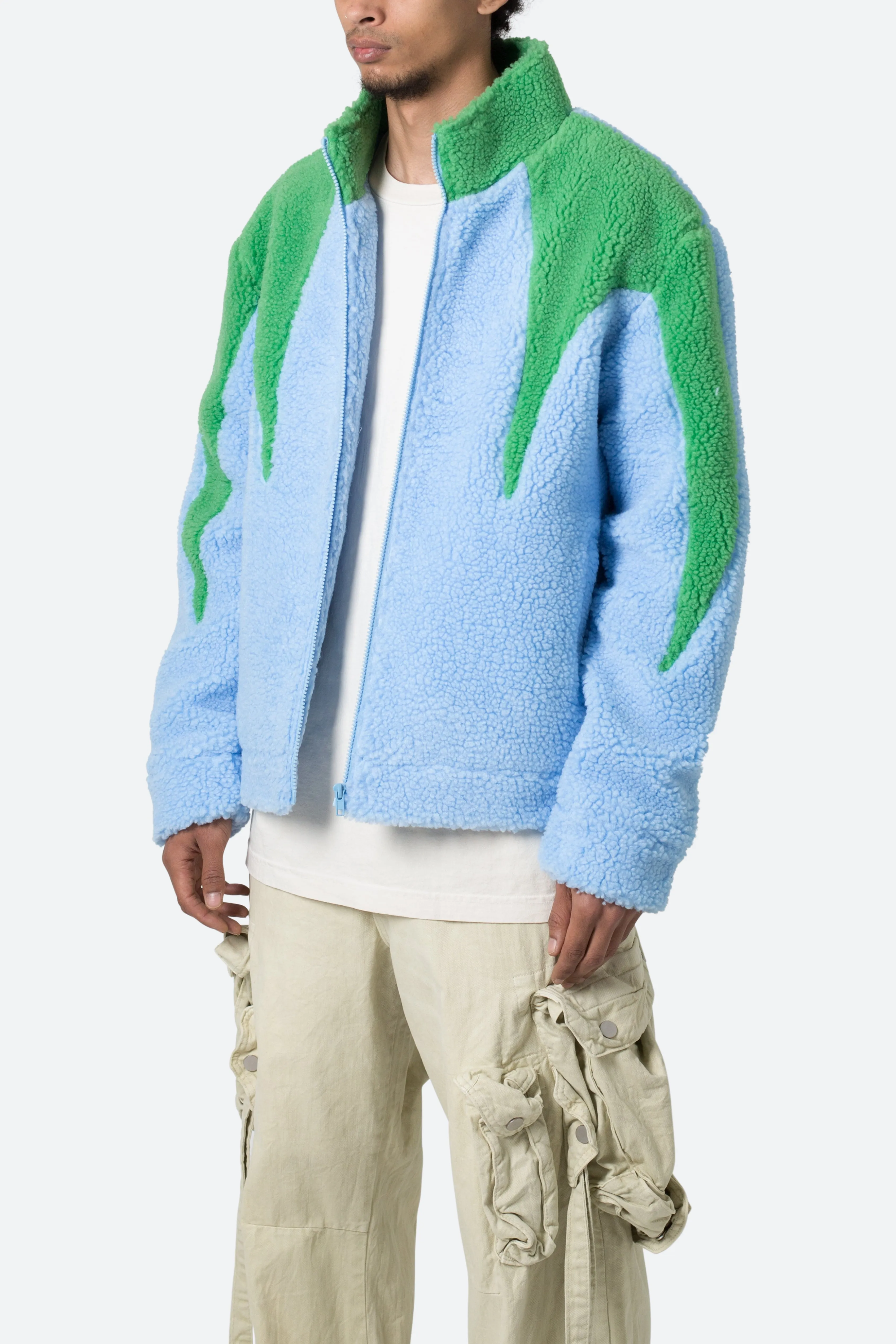 Sherpa Zip Up Jacket - Blue/Green