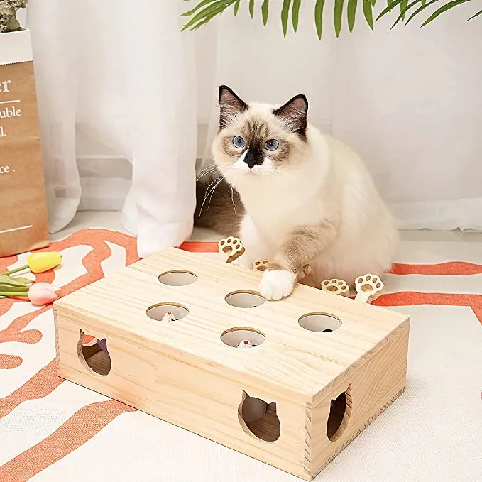 Wooden Whac-A-Mole Toy for Cat