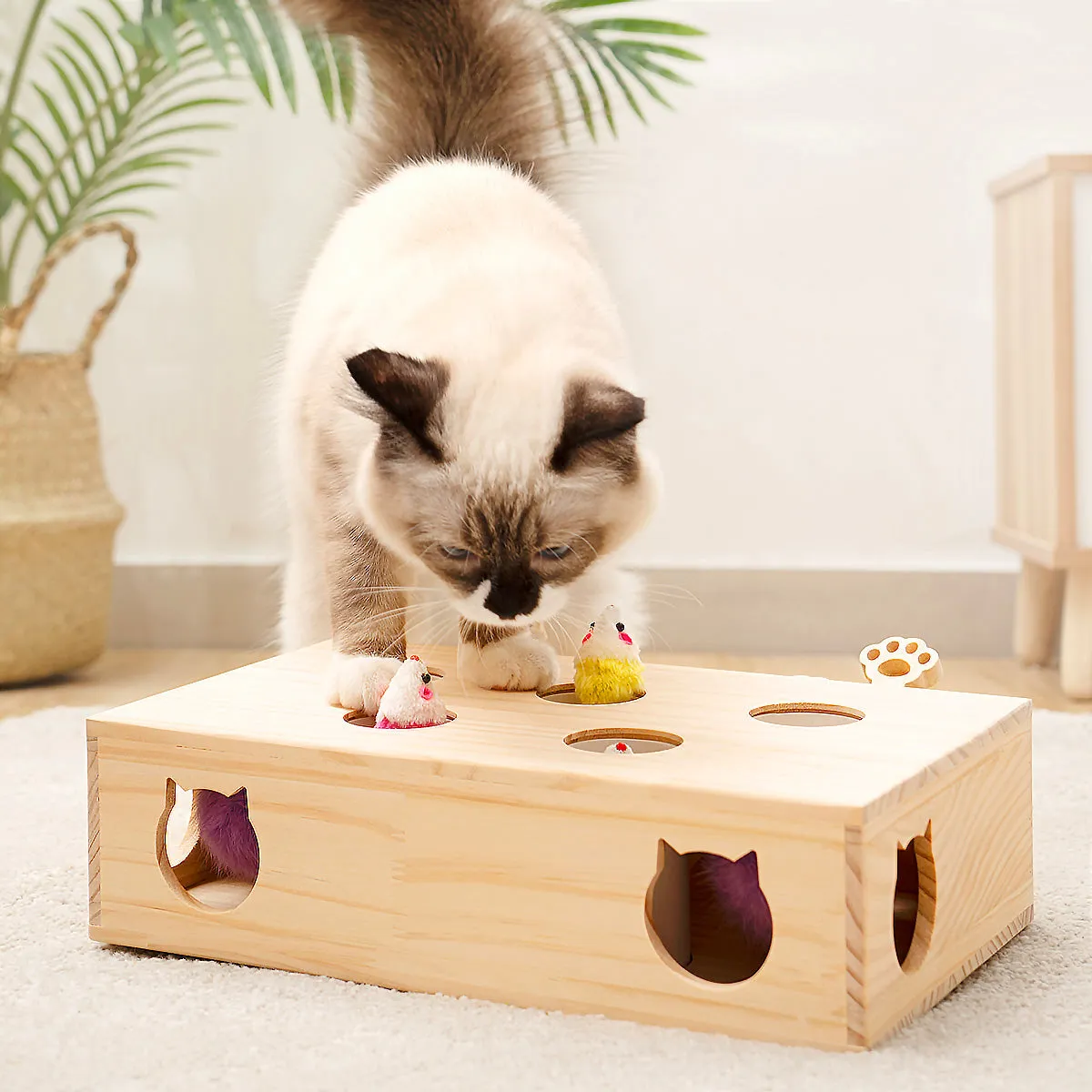 Wooden Whac-A-Mole Toy for Cat